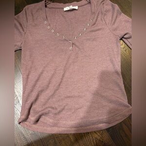 Mauve Long Sleeve Top with Button Detail